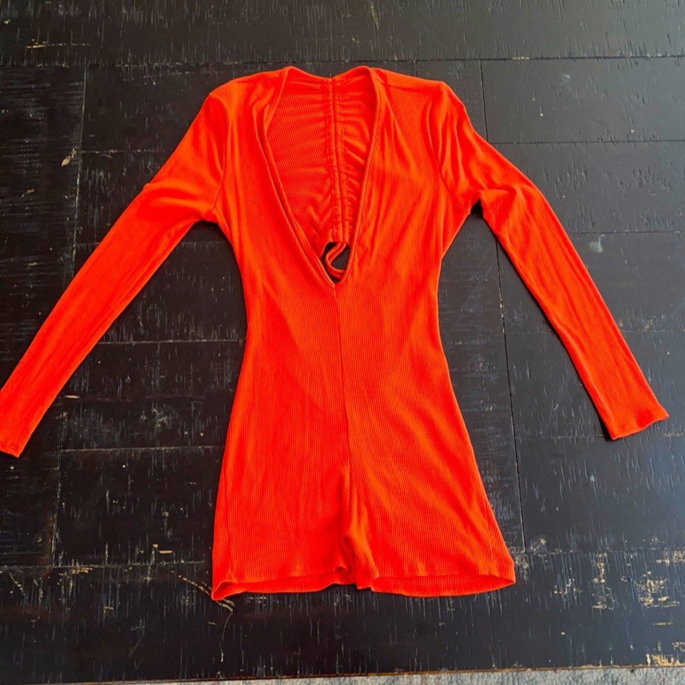 Second To None Ribbed Romper In Orange